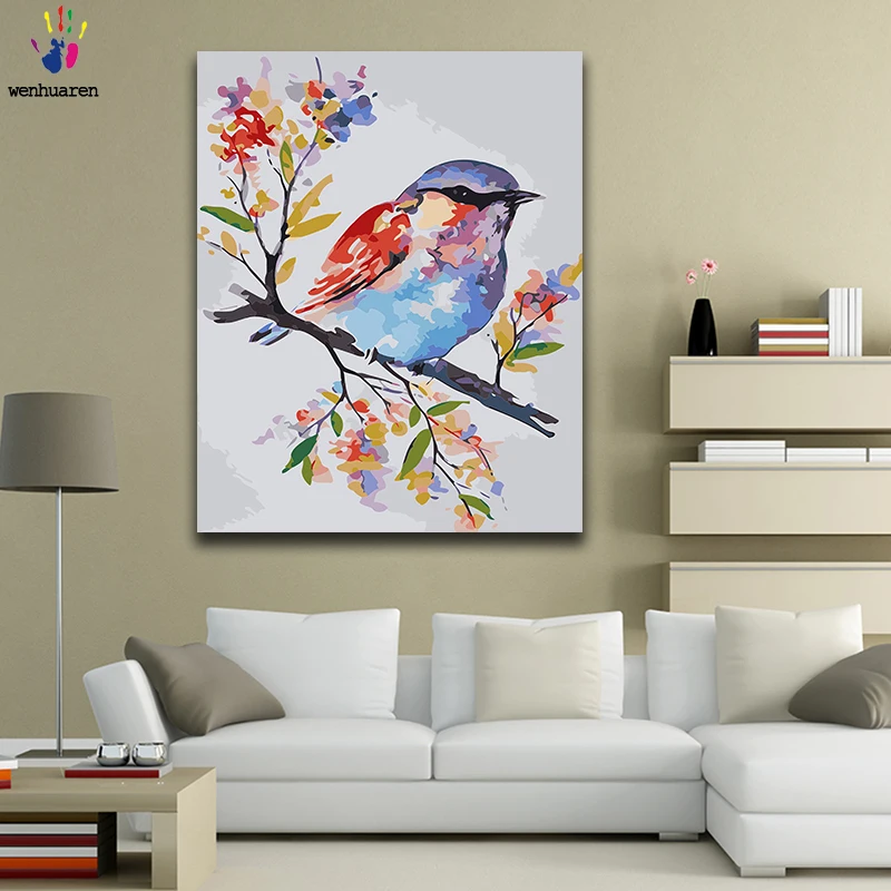 Diy краски по номерам картина картины с комплектами цветы и птицы красивая