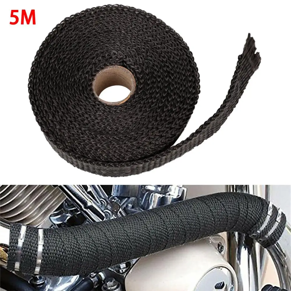 

5M Roll Fiberglass Heat Shield Motorcycle Exhaust Header Pipe Heat Wrap Tape Thermal Protection+ 4 Ties Kit Exhaust Pipe Insulat