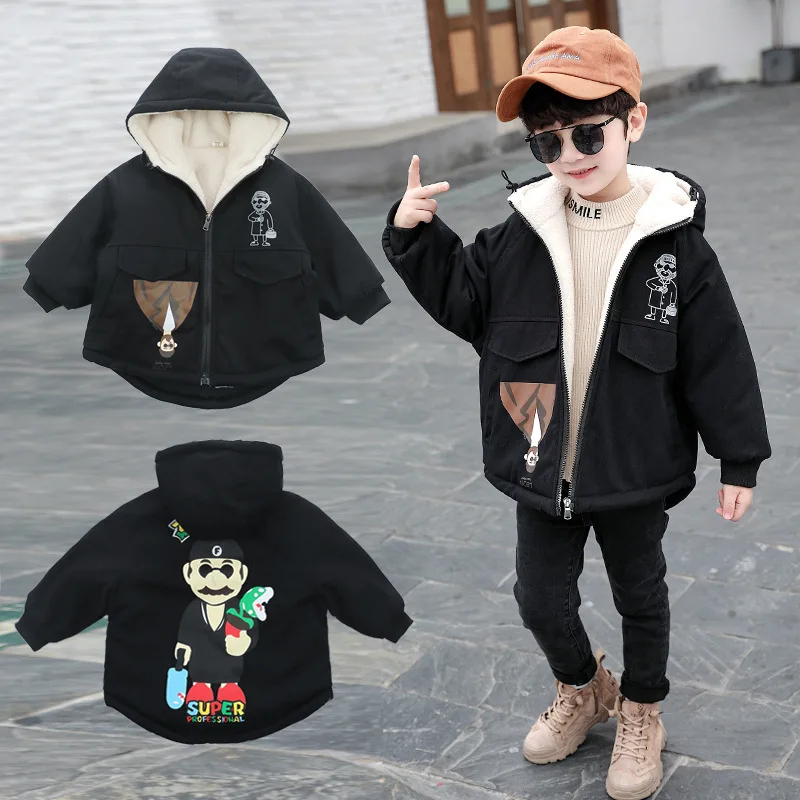 

Boys Jackets Coats Outwear 2021 Thicken Warm Plus Velvet Winter Autumn Fleece Cotton Top Christmas Gifts Children's Clothing