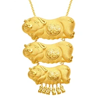 luxury 24k gold plated 3 pcs pig brand dragon phoenix pig brand necklaces pendant for women bride wedding necklaces jewelry