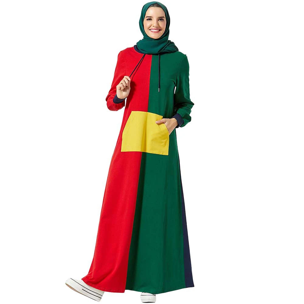 Мусульманская одежда лоскутное длинное платье с длинным рукавом и карманом