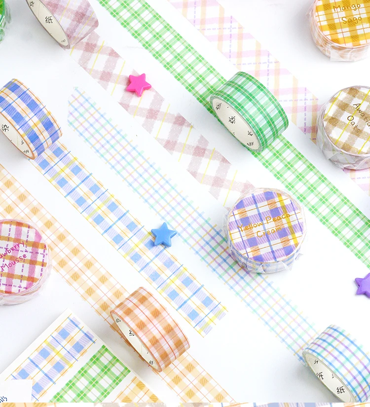 Candy Color Grid Masking Tape Bullet Journal Washi Tape Decorative Tape DIY Scrapbooking Sticker Label Stationery