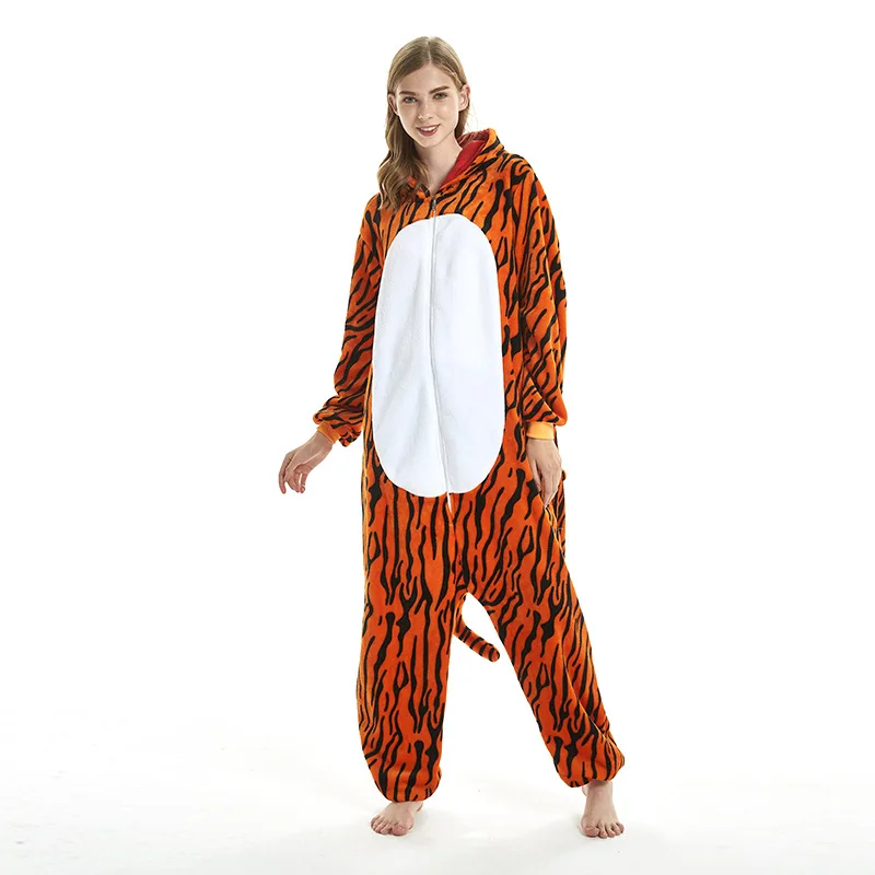 New flannel tiger new women onesie animal conjoined pajamas cartoon men and home service winter wholesale couple |