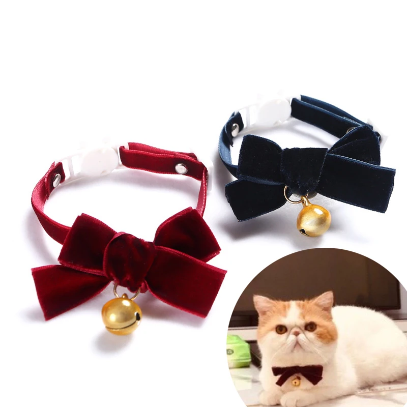 

Velvet Bowknot Cat Collars Safety Elastic Adjustable Kitty Puppy Chihuahua Collar Kitten Necklace Bow Tie Pets Supplies