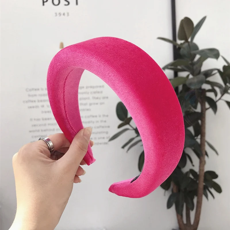 rosepink MENGJIQIAO новая Толстая бархатная твердая широкая повязка тюрбан губка нескользящая Мягкая лента для волос для женщин девушек винтажные аксессуары для волос - Цвет: rosepink