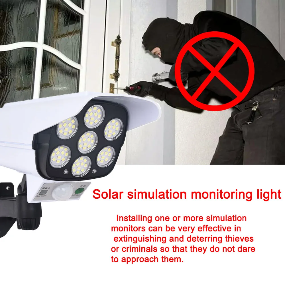 

LED Solar Light Simulation Monitoring Fake Camera Solar Garden Lamp 2400mAh Human Body Induction Motion Sensor Street Spotlight