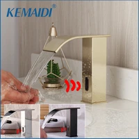 kemaidi brush gold bathroom faucet deck mounted automatic sensor water mixer crane free touch sensor gold bathroom sink faucet