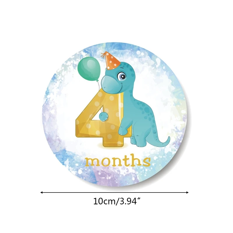 

T5EC 12 Pcs/Set Baby Pregnant Monthly Stickers Cute Dinosaur Memory Recording Milestone Sticker Newborn Growth Photo Props