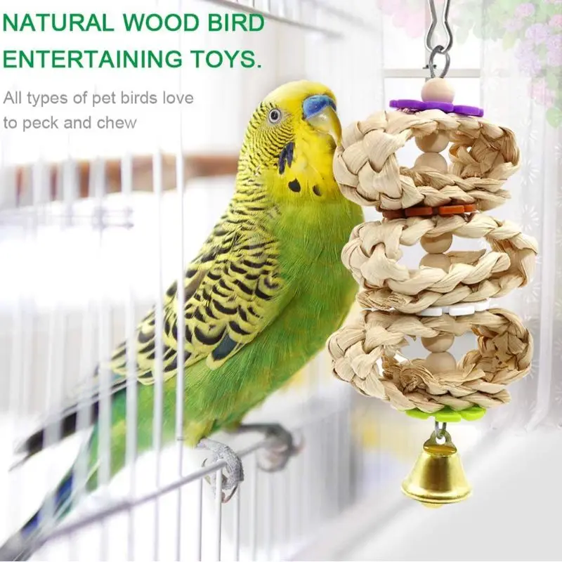

W3JA 8Pcs/Set Bird Parrot Toys Wooden Hanging Swing Hammock Climbing Ladders Perches
