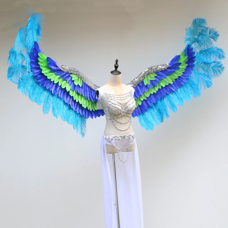 Голубой ангел перо Крылья модный показ фото съемки реквизит золотые крылья EMS