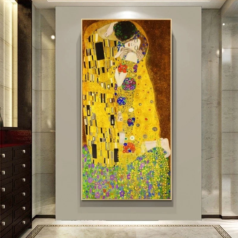 

Famous Art Gustav Klimt The Kiss Oil Painting Canvas Painting Posters and Prints Wall Art for Living Room Home Decor (No Frame)
