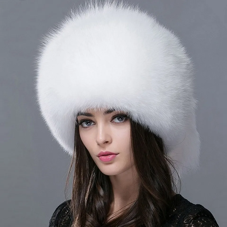 FXFURS осень и зима Новая женская шапка из натурального меха енота русская меховая шапка из натурального Лисьего меха купольная монгольская шапка FXH-161013 - Цвет: white fox