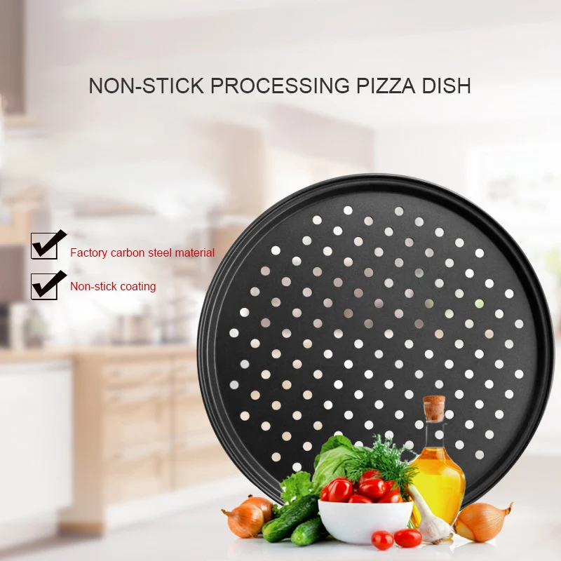

Pizza Baking Tray 12 Inch Carbon Steel Pan Round Non Stick Punching Perforated Pizza Stone Mold Baking Plate Bake Tool N h1