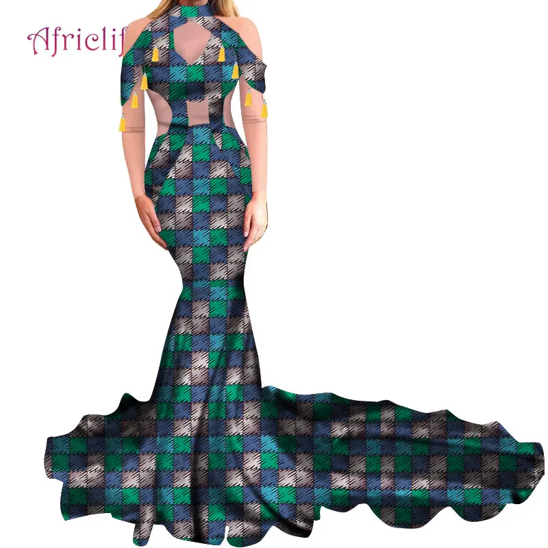 

African Women Clothing Floor length Sexy Lady Clothing Empire O-Necklace Wedding Party Dresses Fashion Plus Size Party WY4712