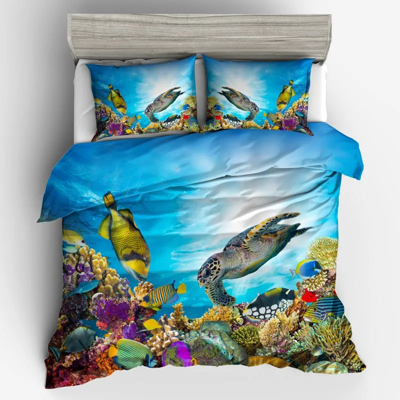 

Трехкомпонентный Комплект постельного белья с 3D цифровой печатью Sea Life