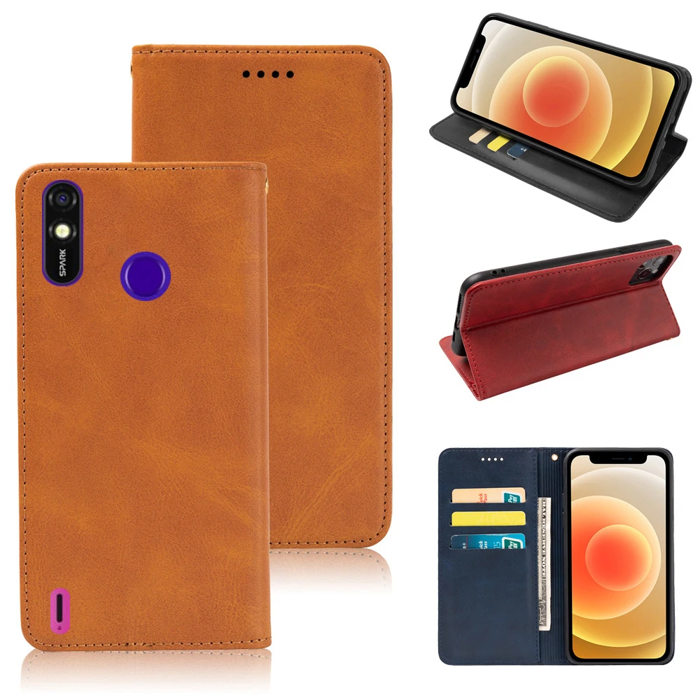

Luxury Business Leather Case For Tecno Spark 4 Lite KC8S 4Lite 6.52" 2019 Back Flip Phone Wallet Cover Magnetic Stand Book