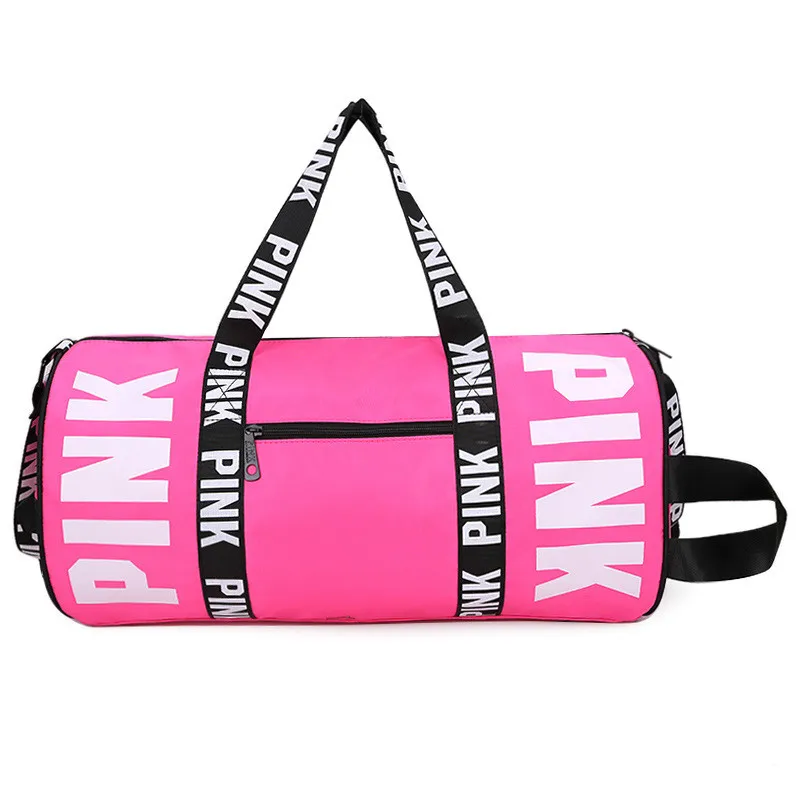 Outdoor Waterproof Nylon Sports Gym Bags Men Women Training Fitness Travel Handbag Yoga Mat Sport Bag with shoes Compartment - Цвет: Розовый