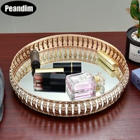 peandim gold tray mirror cake stand cosmetic storage tray wedding party birthday cupcake dessert display home plate decoration