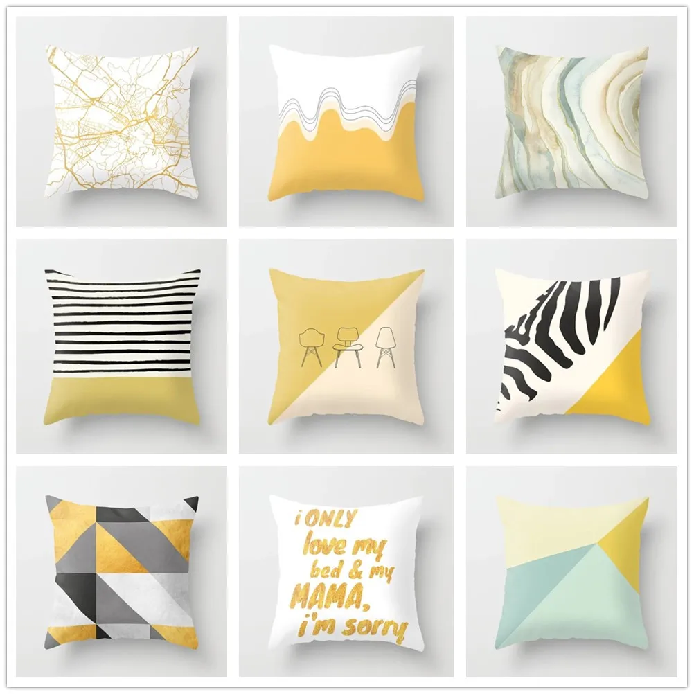 Абстрактный геометрический чехол для подушки желтого цвета современный простой