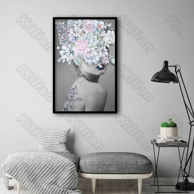 

Modern Style White Flower Beauty Murals Poster Home Residential Bedroom Decoration Living Room Canvas Painting Hd Print Fresco