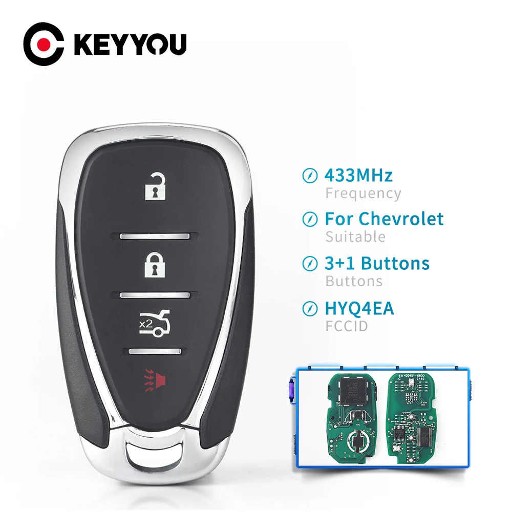 

KEYYOU 3+1 Button Remote Car Key HYQ4EA For Chevrolet Camaro Equinox Cruze Malibu Spark 434 Mhz Auto Smart Control Keyless Entry