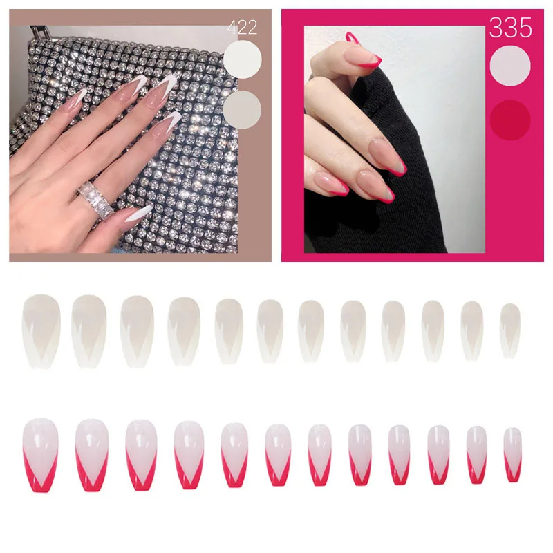 

Full Cover False Nails French Nail Art Tips V Shape 24PCS Coffin BallerinaAcrylic Nail Manicure Extra Long Nail Beauty Tools
