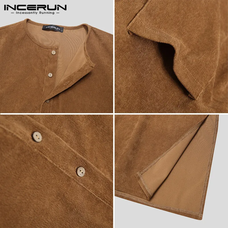 

INCERUN Men Islamic Kaftan Corduroy Long Sleeve Button Solid Color Robes Middle East Dubai Arabic Muslim Mens Jubba Thobe S-5XL