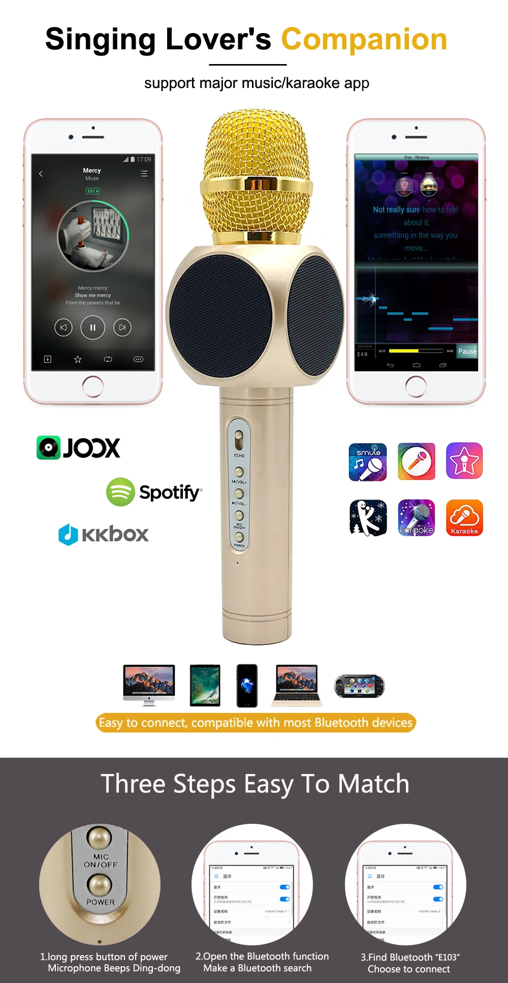 E103 караоке микрофон Bluetooth беспроводной микрофон KTV музыкальный плеер динамик портативный караоке машина Microfono для смартфона