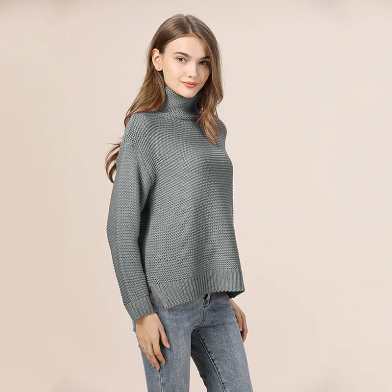 

Casual Loose Turtleneck Sweater Women 2020 Autumn Oversize Solid Knitwear Sweaters Long Sleeve Pullover mulheres Female Tops