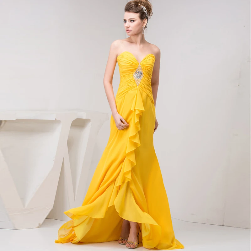 Элегантное свадебное платье матери желтые платья на выпускной 2020 без бретелек