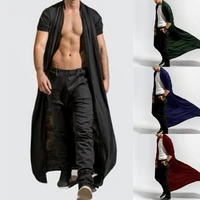 long sleeve ankle length male cardigan simple solid color open front jacket cardigan outerwear trench