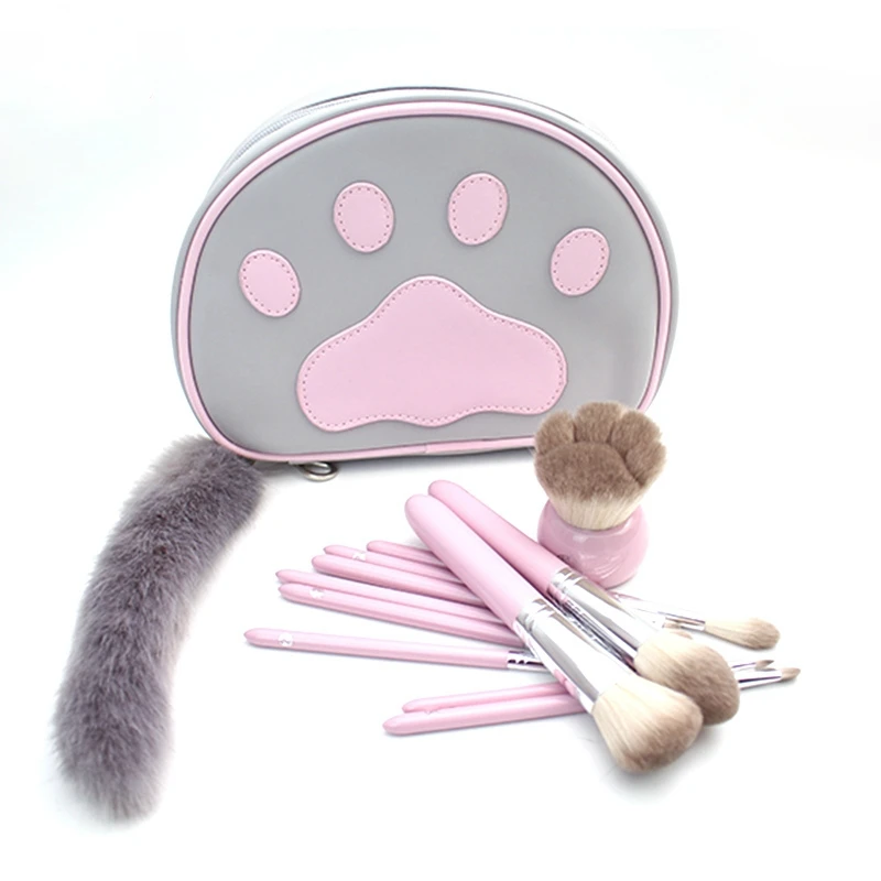 Набор профессиональных кистей для макияжа из 12 предметов кисти + сумка кошек Brochas