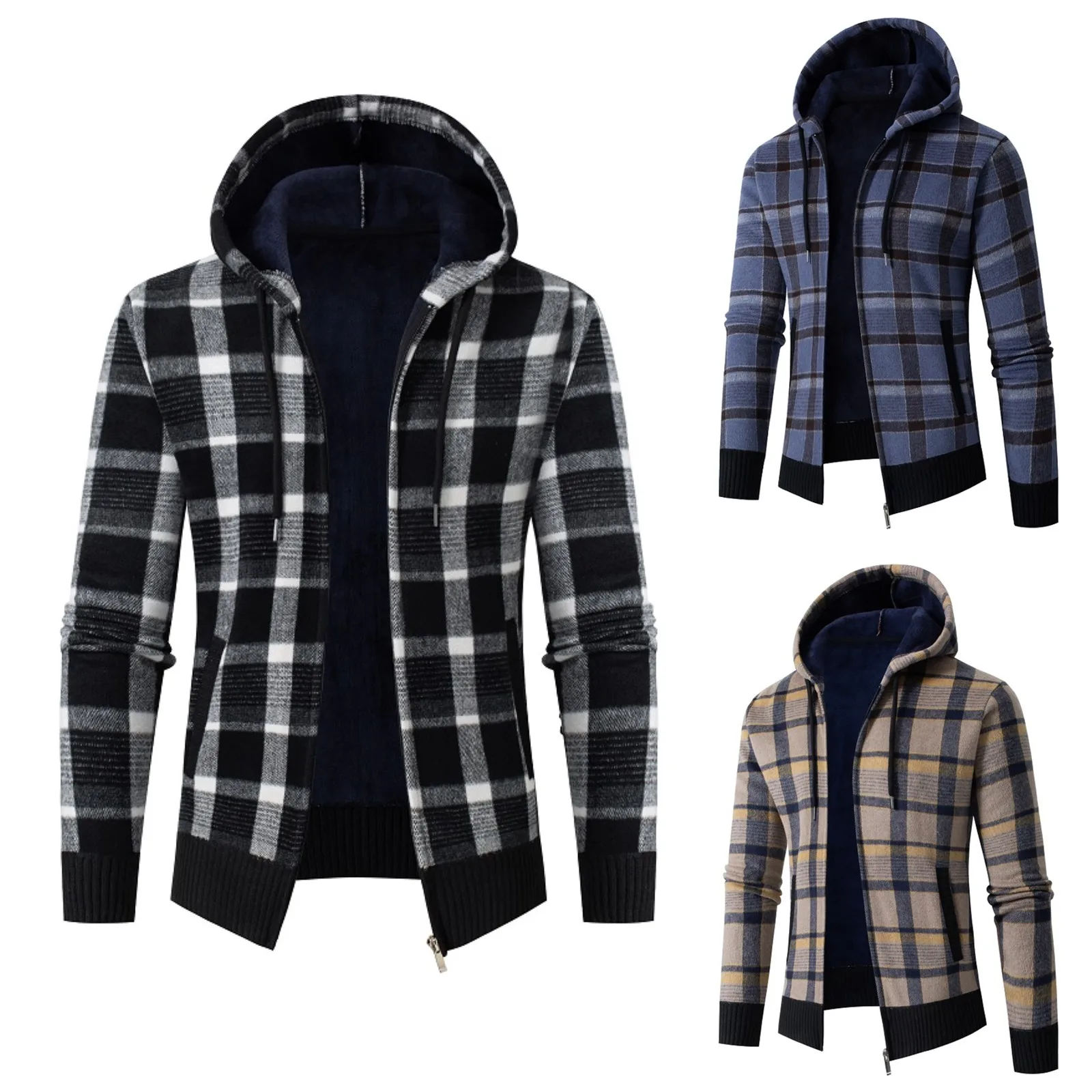 

Men's Winter Long Sleeved Plus Velvet Hooded Sweater Cardigan Jacket Winter Fleece Hoodie Sweatshirt Windbreaker Jacket Men