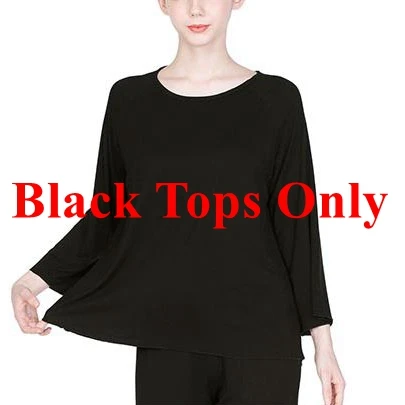 Black Tops Only Mferlier/Осенняя женская пижама из бамбукового волокна, удобная ночная рубашка с круглым вырезом и длинными рукавами+ штаны, однотонный эластичный женский пижамный комплект - Цвет: Black Tops Only