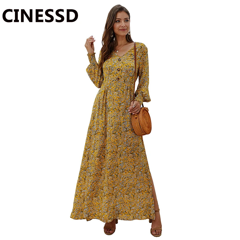 Женское пляжное платье с цветочным принтом CINESSD богемное повседневное Шифоновое