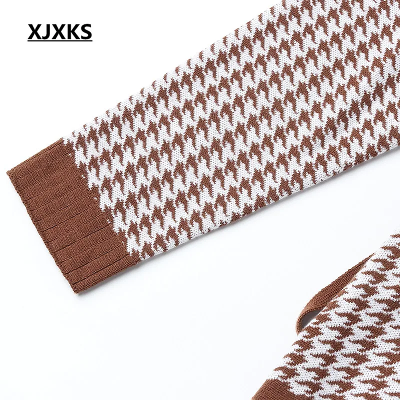 XJXKS 2019 autumn winter new high-end cashmere thick warm women's sweater pullover fashion plaid plus size knitted tops | Женская