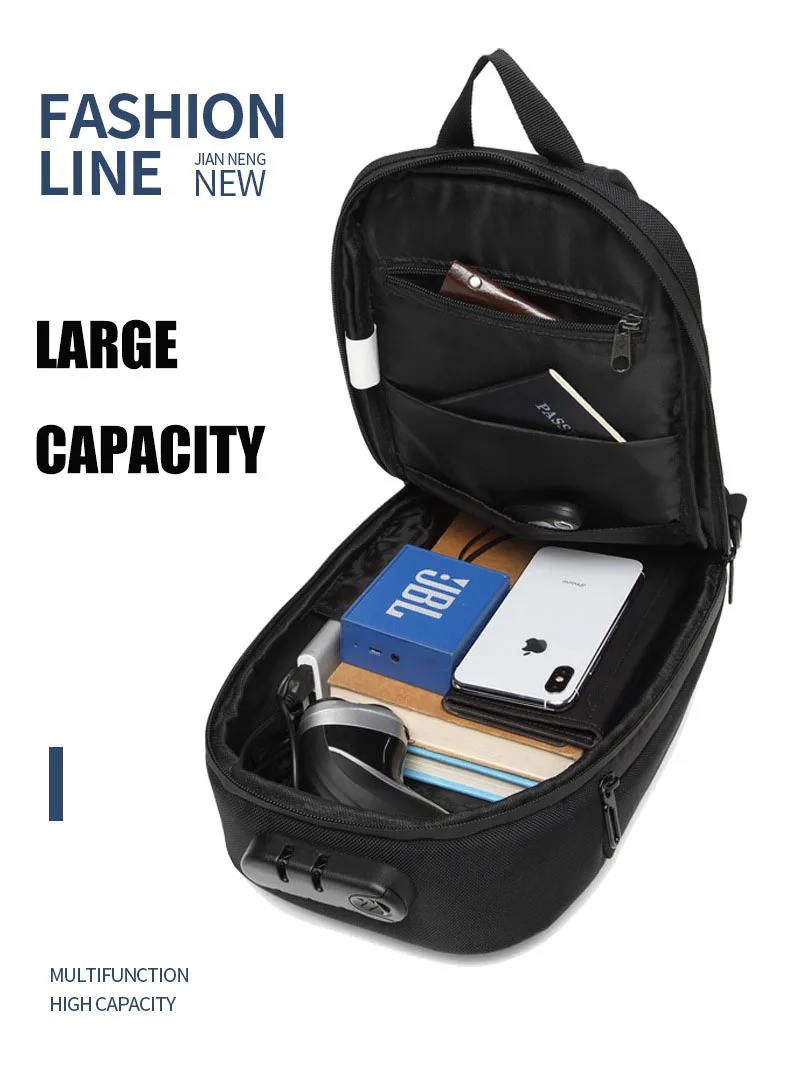 OZUKO Men's Messenger Bag Antitheft Waterproof USB Recharging Shoulder Crossbody Bags Chest Pack Male Sling Bag for Short Trip