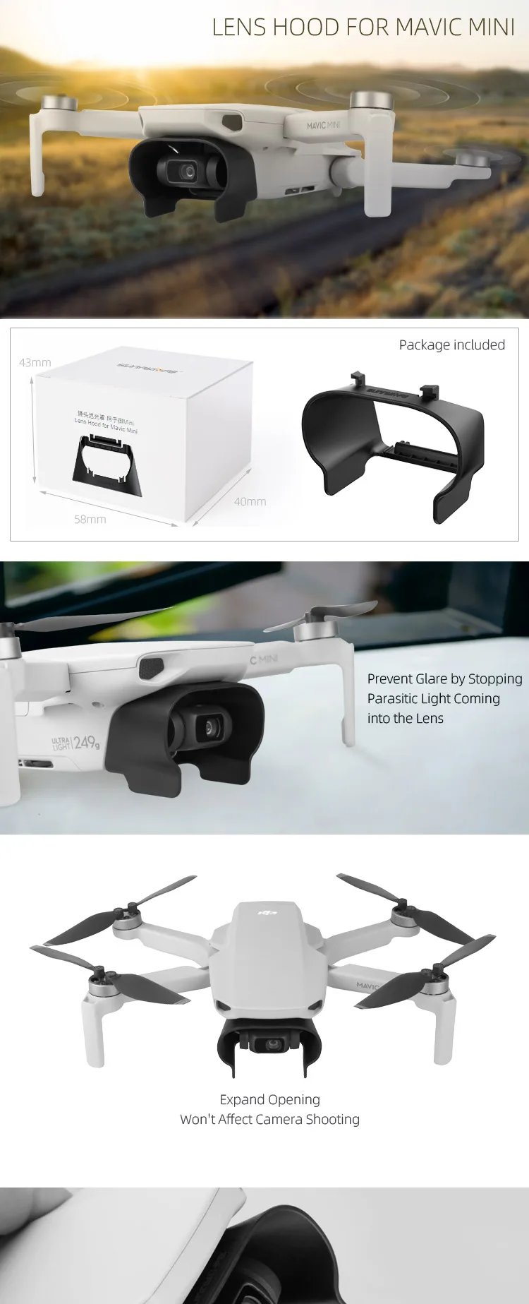 Sunnylife бленда объектива Антибликовая крышка объектива Gimbal Защитная крышка Солнцезащитный козырек для Mavic Mini