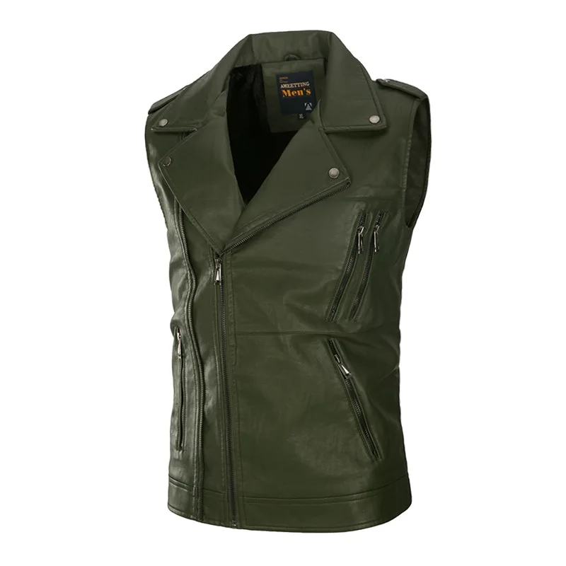 Military Green Зимняя ветрозащитная кожаная флисовая мотоциклетная Байкерская жилетка для мужчин со скрытым карманом на молнии верхняя куртка для мужчин коричневый черный военный зеленый - Цвет: Military Green