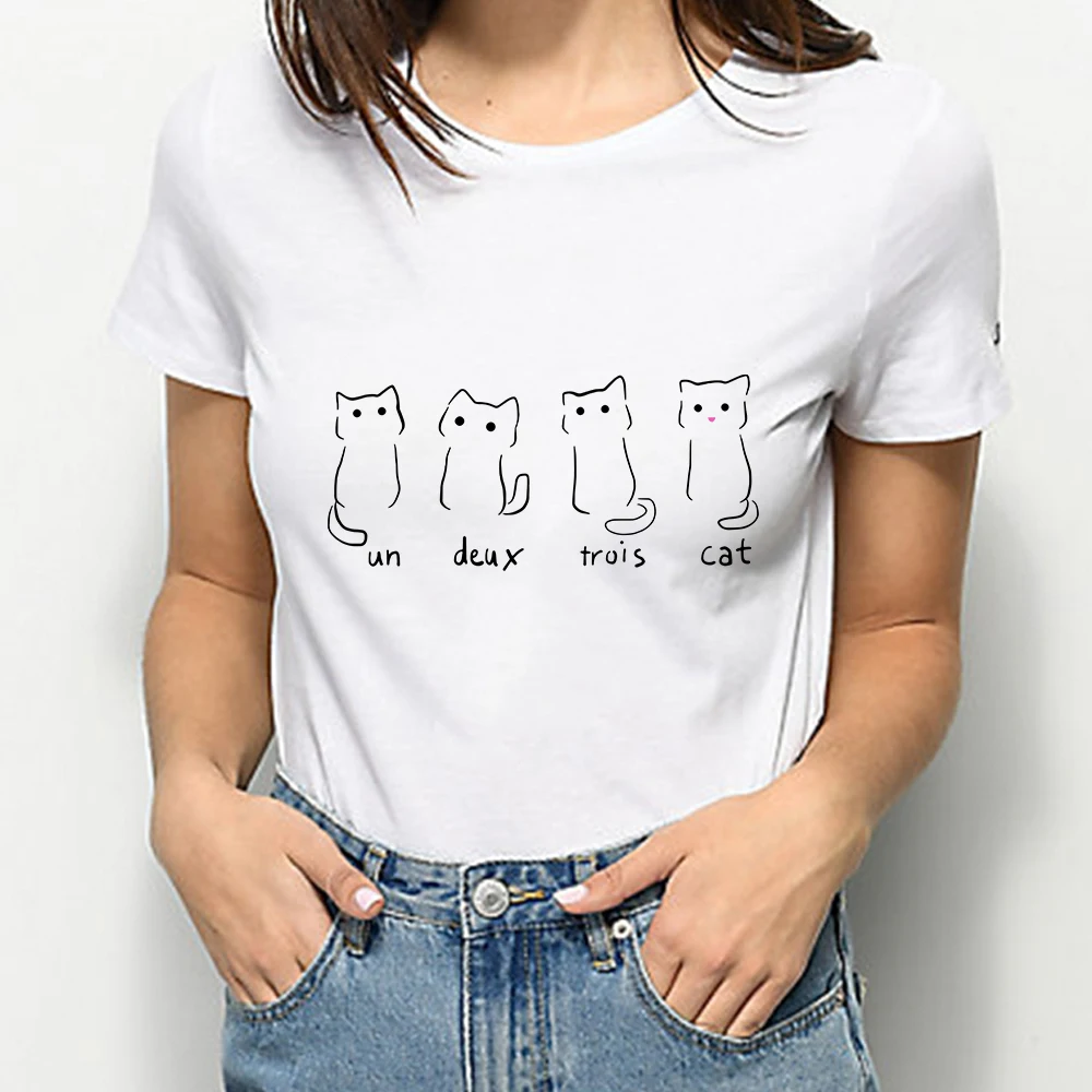 

France Fashion Simplicity Cat Printed Cute Girls Tshirt Fine Durable Summer Casual Oversize Women Tee shirt meilleure amie
