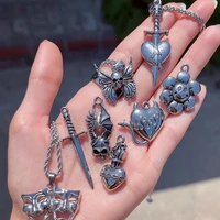 2022 punk necklace for woman man retro silver color gothic skeleton angel demon pendant sweater necklace birthday gift wholesale