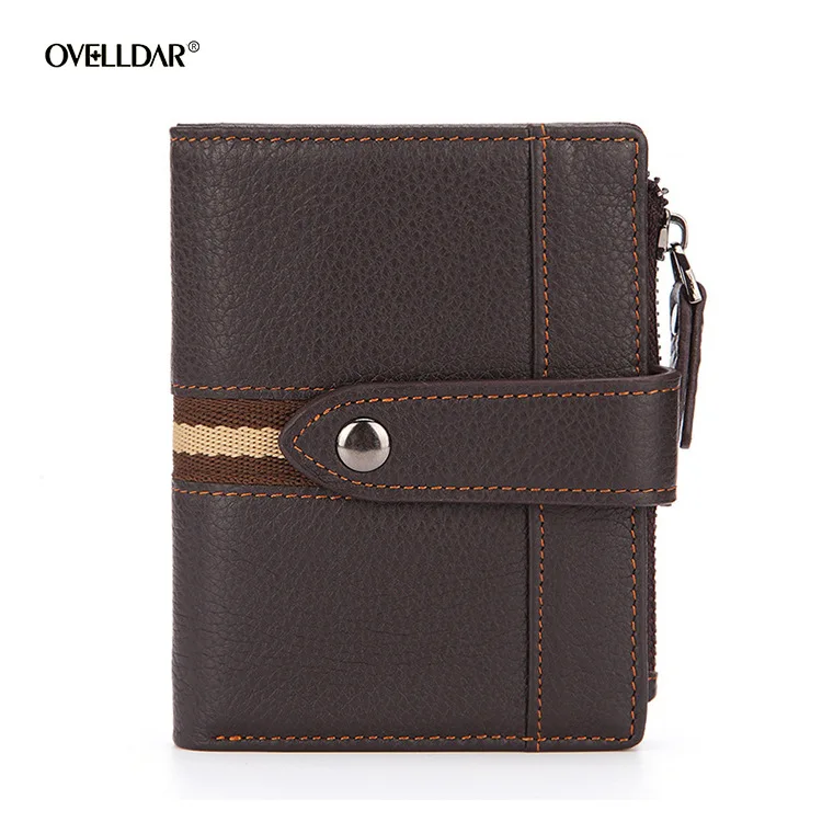 RFID Anti-theft Brush Wallet Genuine Leather Multifunctional Buckle Crazy Horse Cowhide Men's Wallet Casual Coin Purse