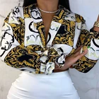 Женская летняя атласная блузка с длинным рукавом и воротником, на пуговицах