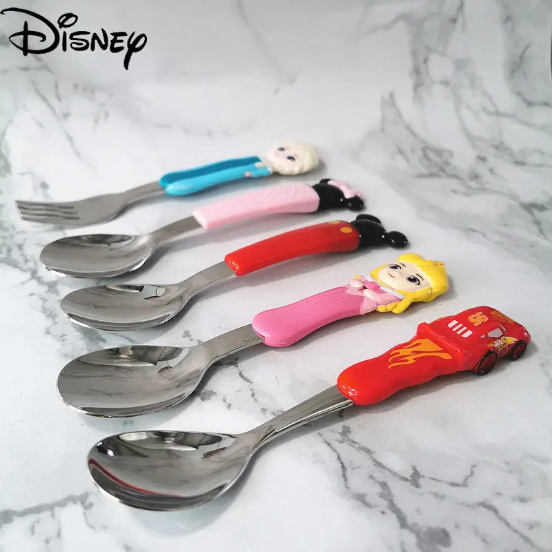 

Disney Mickey Minnie Children's Spoon Fork Stainless Steel Cartoon Cute Baby Anti-scald Cutlery