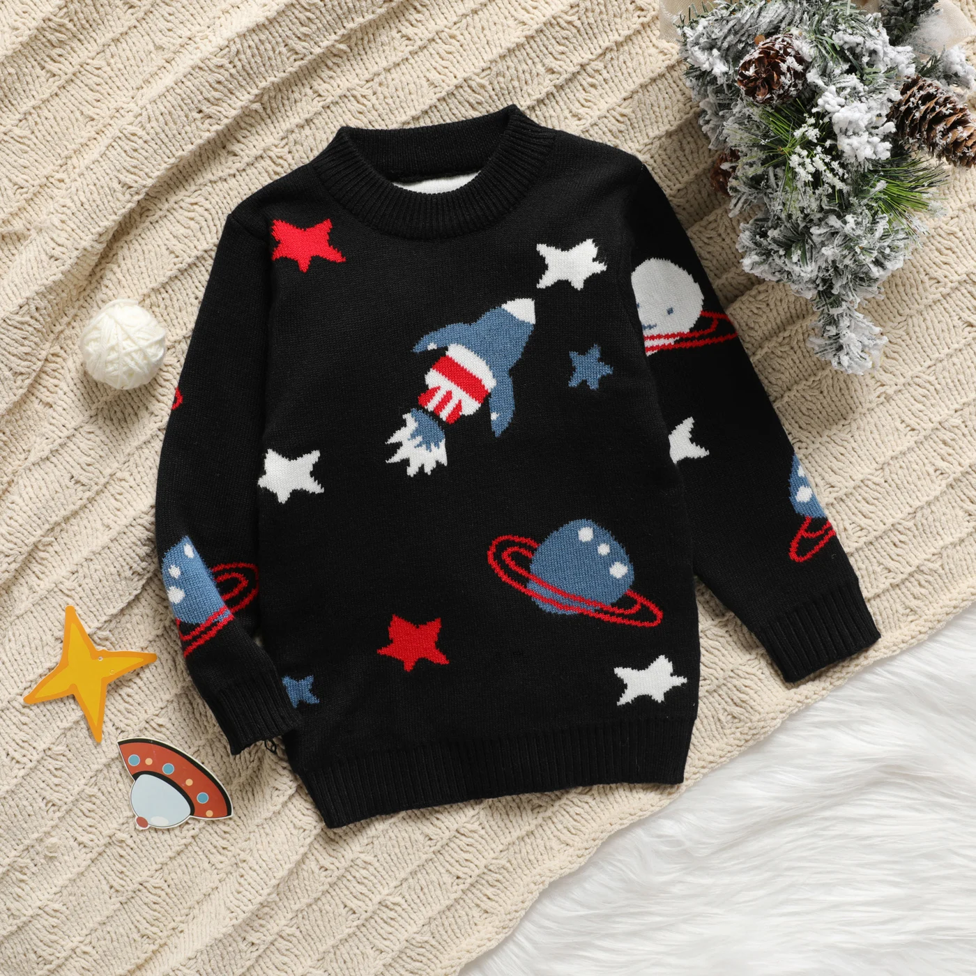 

Свитер PatPat с принтом космической планеты и ракеты для маленьких мальчиков