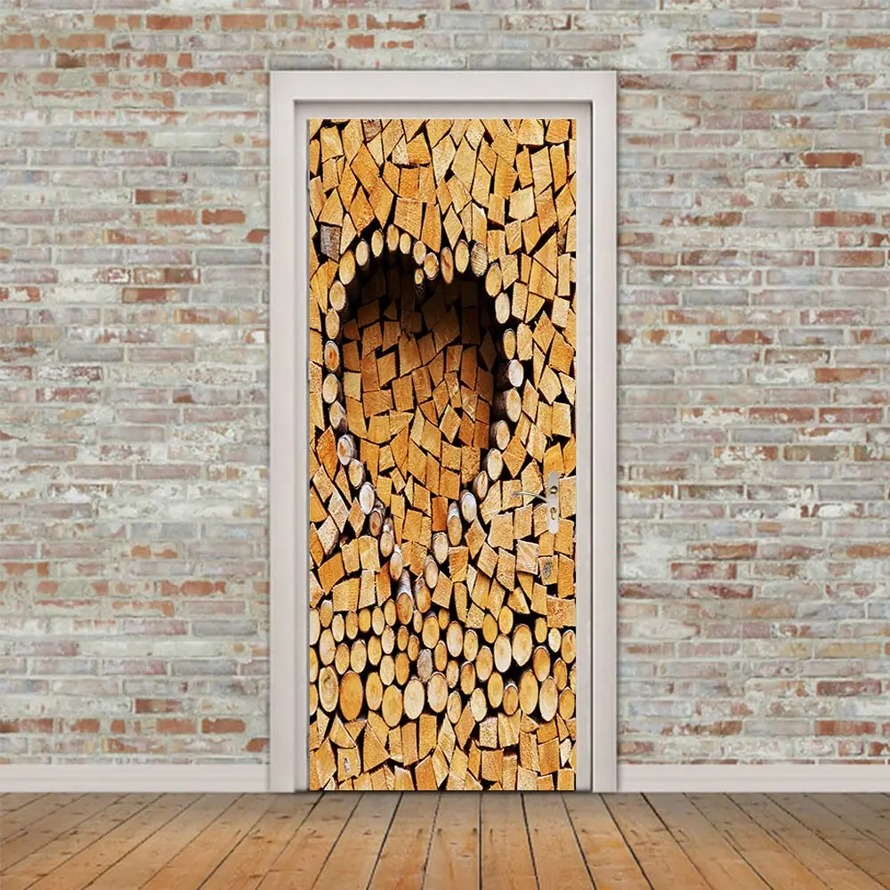 

3D creative Pile of wood door stickers wall stickers self-adhesive waterproof removable
