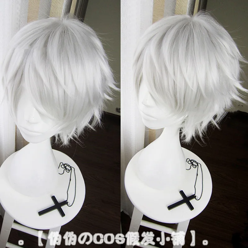 Аниме Токийский Гуль канеки Кен короткие Серебристые белые термостойкие волосы