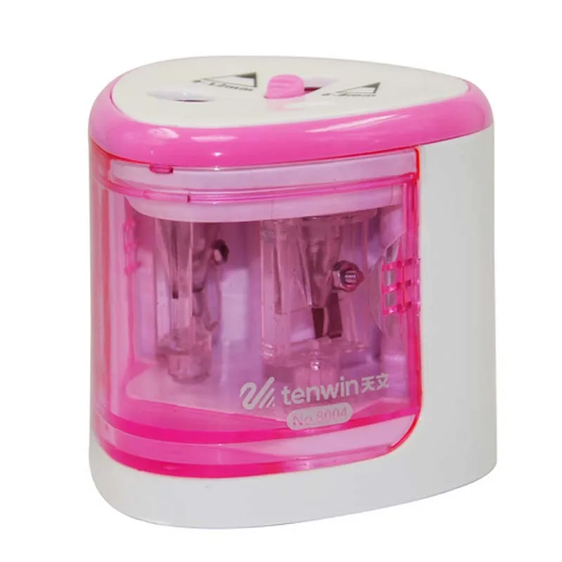 Pink TENWIN точилка для карандашей на батарейках, 2 отверстия, 6-8 мм и 9-12 мм, автоматическая электрическая точилка, автоматическая остановка, функция безопасности 8004 - Цвет: Pink