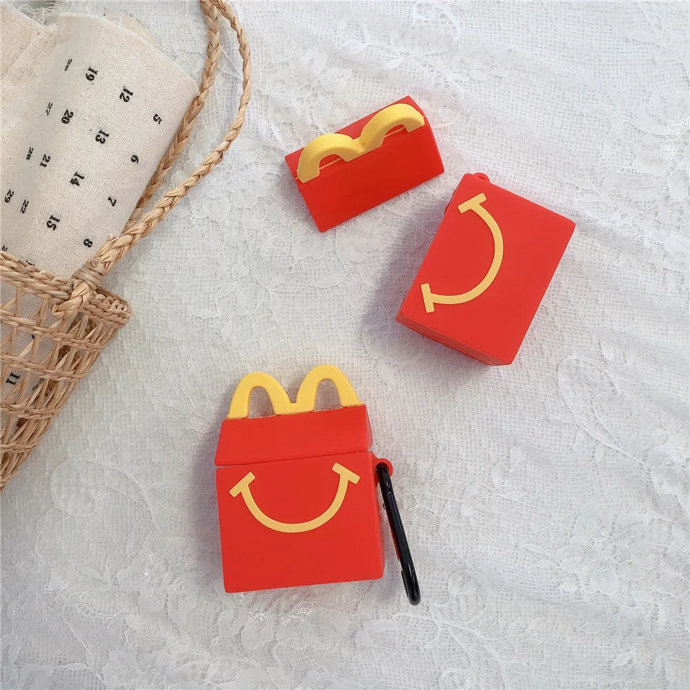 3D McKee Box Shape Earphone Cases with Clip for Airpods Pro Funny Fast Food Package Style Soft Covers for Airpods 1/2 Shell