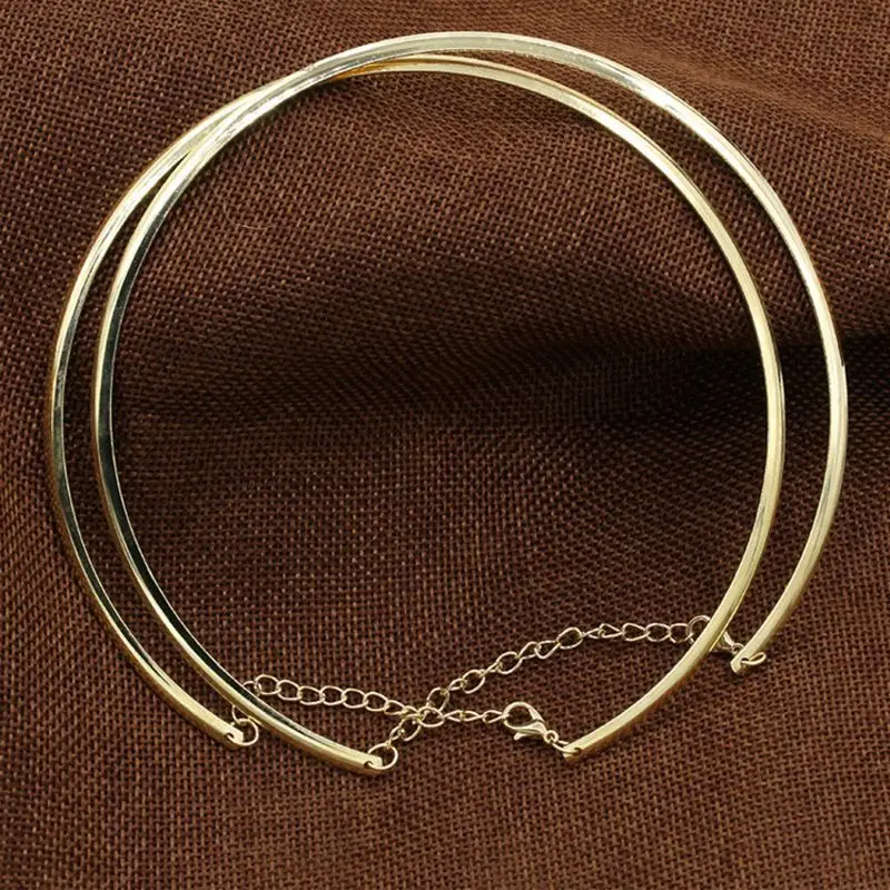 1Pc New Fashion Punk Simple Round Circle Torques for Women Ladies Metal Gold Silver Wire Necklace Collar Choker
